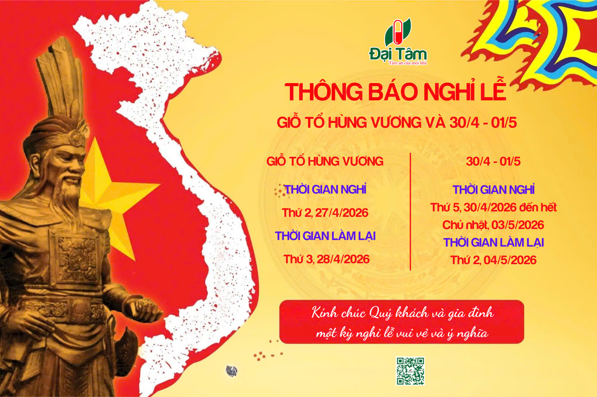 Lịch nghỉ Lễ Giỗ Tổ Hùng Vương và Lễ 30/4 – 01/5
